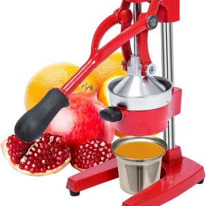 Heavy Duty Cast Iron Manual Citrus Juicer with Stainless Steel Cup - Red